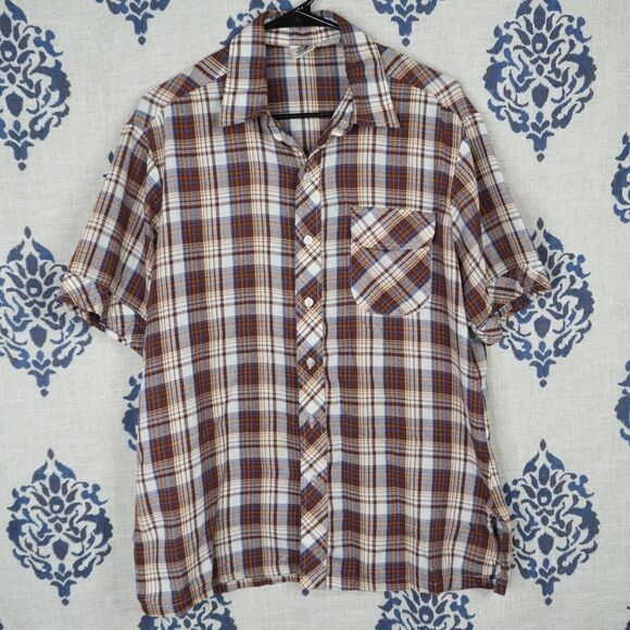 Vintage Kennington California Mens L Shirt Plaid Button Up Western Brown - Picture 1 of 4